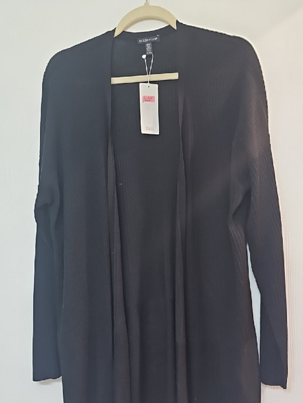 Eileen Fisher Black Open-Front Long Ribbed Cardigan New w/ tag